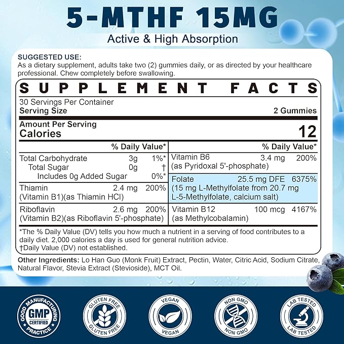 GABA 500 mg + L-MethylFolate 15mg Gummies 4 Pack