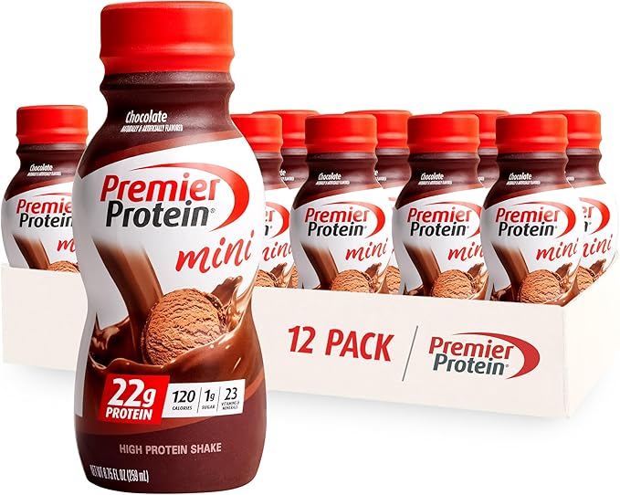 Premier Protein Shake Cookie Dough 12 Pack 30g Protein 1g Sugar + Chocolate Protein Shake MINIs Pack of 12 22g Protein 1g Sugar