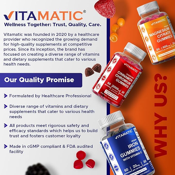 Vitamatic Biotin Gummies 10000 mcg for Stronger Hair Skin &amp Nails - 60 Vegan Gummies - Also Called Vitamin B7 (6 Bottles)