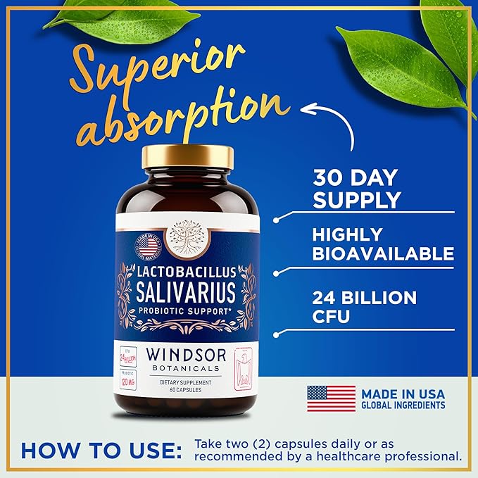 Lactobacillus Salivarius Probiotic - 24bn CFU L Salivarius Dental Probiotics for Teeth and Gums - Bad Breath Treatment for Adults Immune Support Digestive Health - 60 Oral Probiotic Capsules
