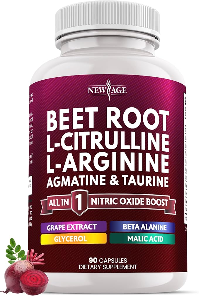 NEW AGE Beet Root Capsules - L Arginine L Citrulline Nitric Oxide Beetroot Powder Arginine Citrulline Supplement – 90 Vegan Capsules