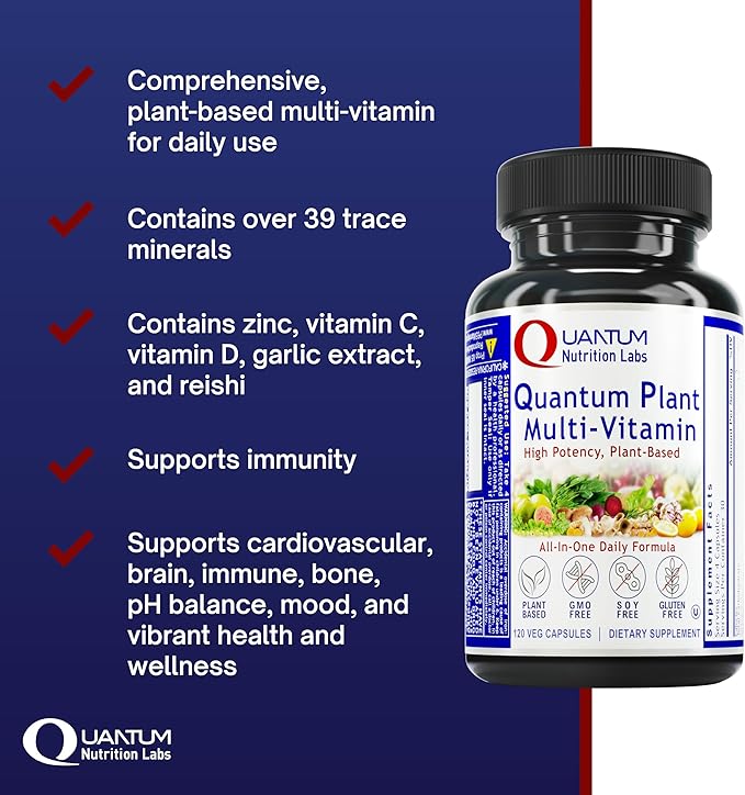QNL Quantum Plant Multi-Vitamin - Complete Multivitamin - Immune Support for Adults - Natural Multivitamin for Men &amp Women - 120 Plant-Source Capsules