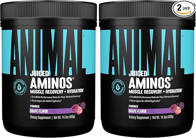 Animal Juiced Amino Acids - BCAA Powder EAA Matrix Plus Hydration with Electrolytes and Sea Salt Anytime Recovery and Improved PerformanceGrape Flavor30 Servings(Pack of 2)