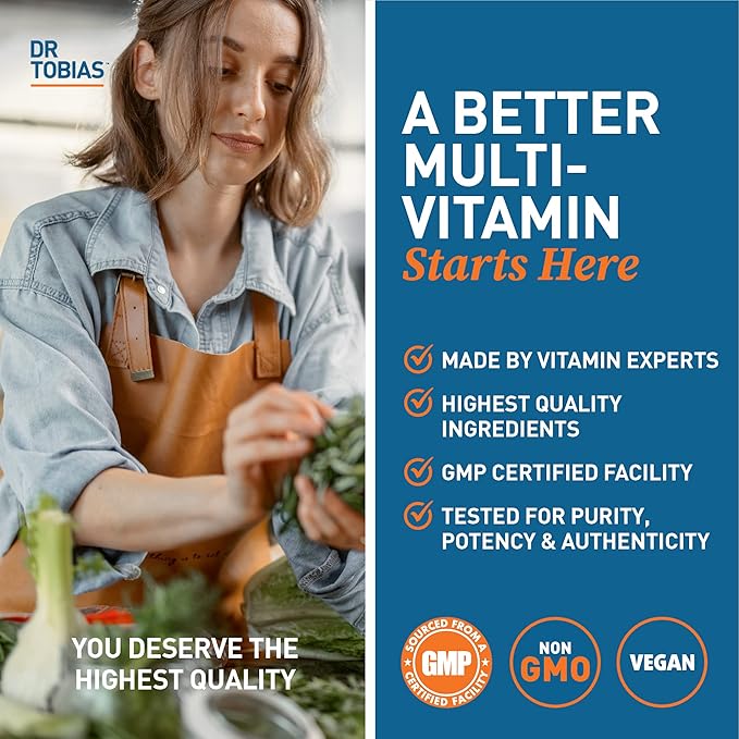 Dr. Tobias Adult Multivitamin for Women &amp Men Immune Supporting Vitamins from 42 Fruits Vegetables Plus Probiotics Vegan Multivitamins for Men &amp Women Non-GMO 90 Tablets 30 Servings