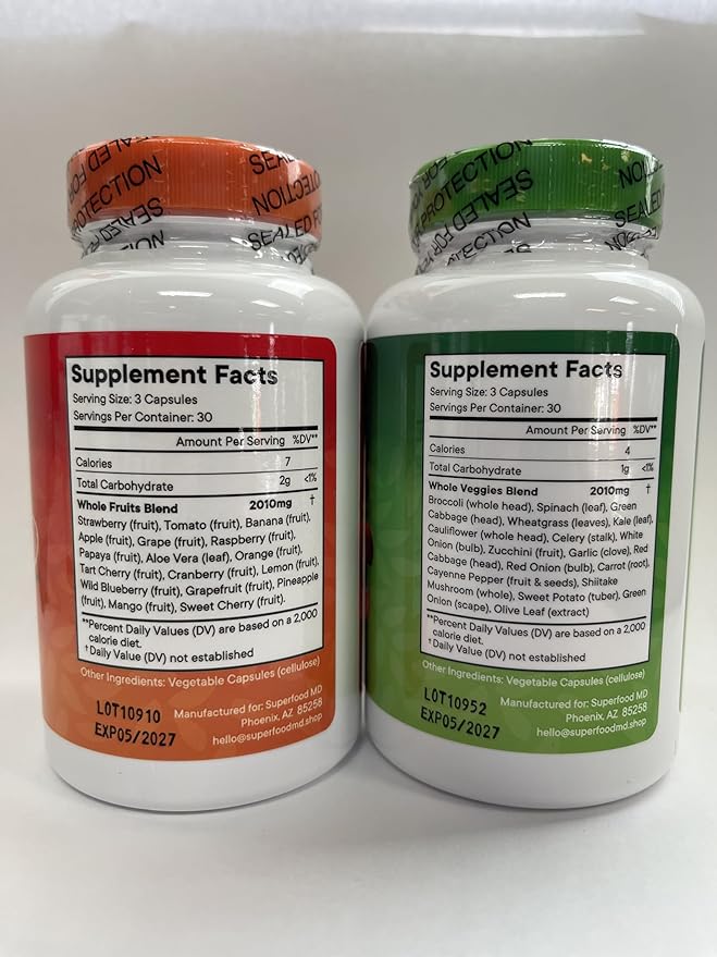 Superfood MD Fruits &amp Veggies Supplement - Whole Food Natural Superfoods - with Beta Carotene - Soy Free- 90 Count (Pack of 2)