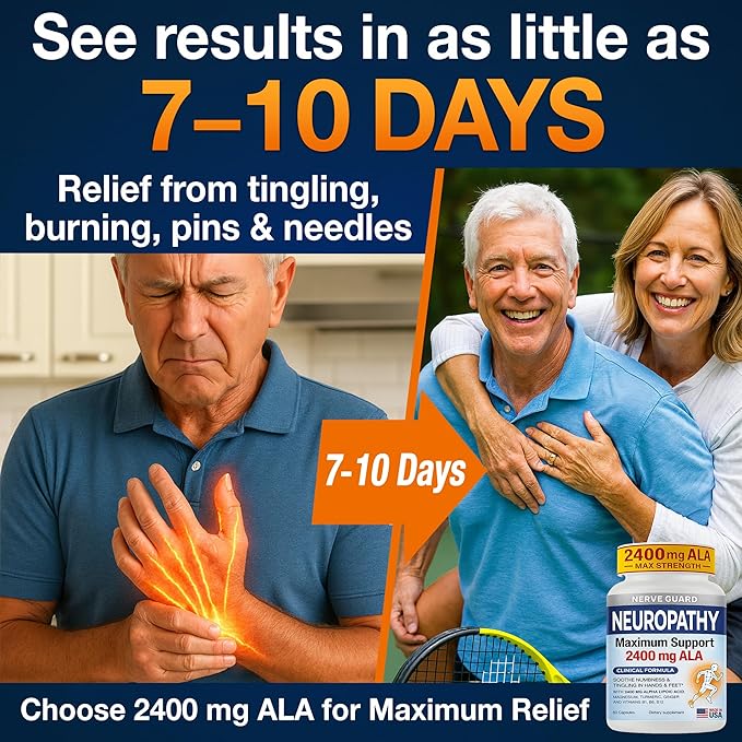 Neuropathy Supplement with 2400 mg Alpha Lipoic Acid – Advanced Support for Feet Hands Toes – 2400mg ALA Vitamins B12 B6 &amp B1 Magnesium Turmeric – 60 Capsules