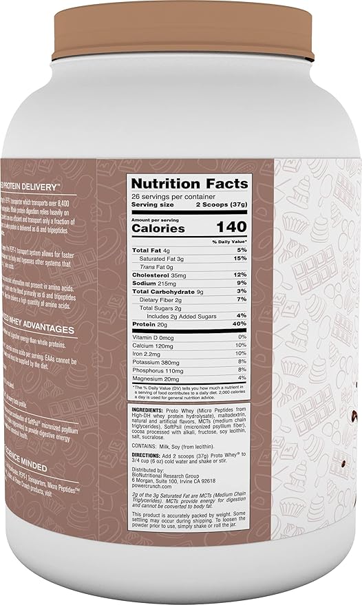 Power Crunch Proto Whey Double Chocolate Protein Powder 20g Protein 26 Servings 1 Container of 2.1 LBS (962 g)