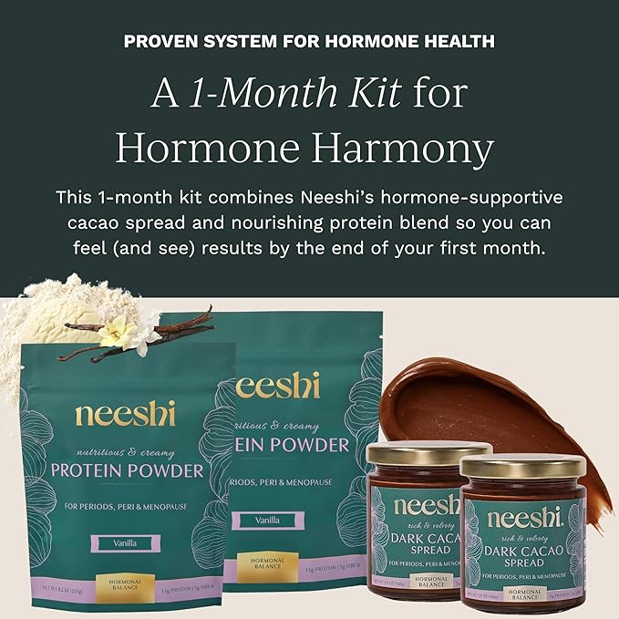 Monthly Hormone Balance Bundle – 2 Nourishing Vanilla Protein Powders + 2 Dark Cacao Ritual Spreads – Plant-Based Vegan Gluten-Free – PMS &amp Menopause Relief with Superfood Nutrition