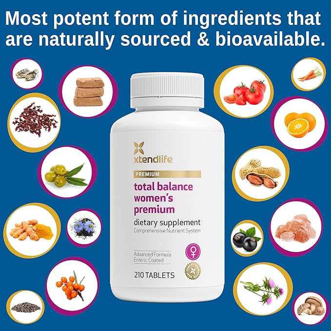 Xtendlife Total Balance Women's Premium Extra Strength Daily Multivitamin &amp Mineral - 90+ Nutrients for Complete Immune Heart Digestive and Cellular Health - 30 Day Supply