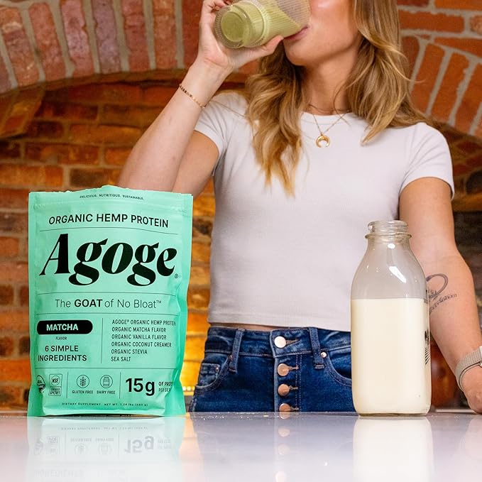 Agoge - USDA Organic Hemp Protein Powder The Goat of No Bloat NSF Certified for Sport All Flavor Essential Amino Acids Plant-Based Gluten Free for Women &amp Men (20 Servings) (Matcha)