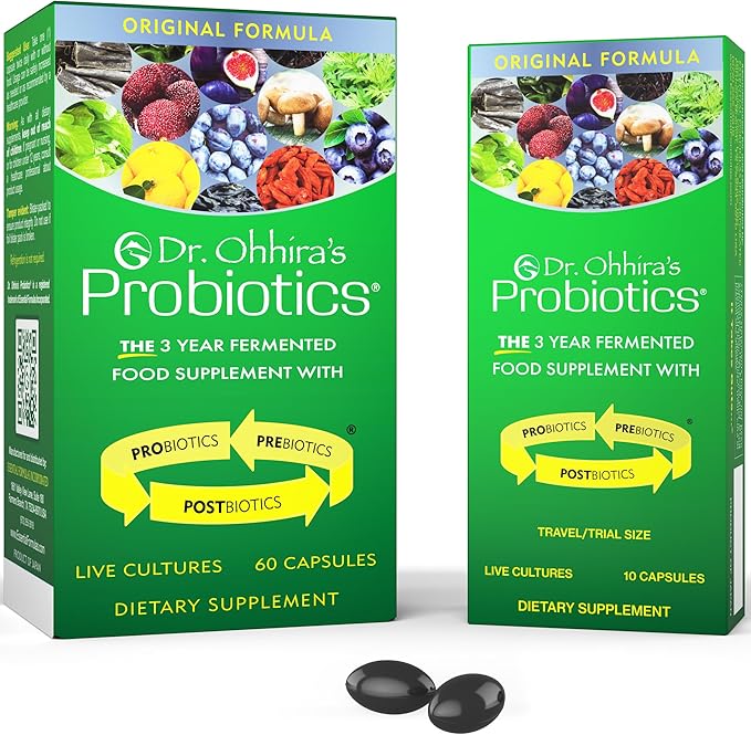 Dr. Ohhira's Probiotics Original Formula 60 Caps with Bonus 10 Capsule Travel Pack - 13 Probiotic Strains with Prebiotics and Postbiotics