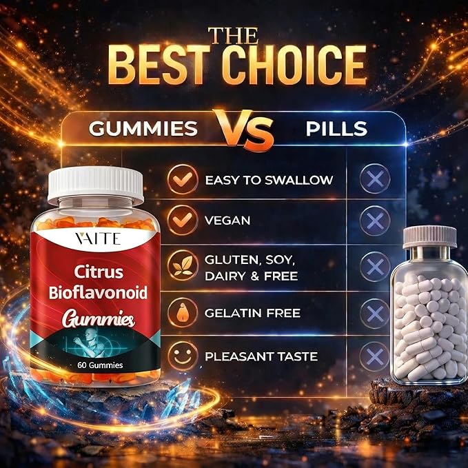VAITE Citrus Bioflavonoid Complex Supplement 1000mg – Antioxidant Properties Citrus-Derived Bioflavonoids Sugar-Free Chewable Formula Non-GMO Gluten-Free Soy-Free Daily Use 60 Gummies