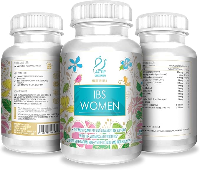 ACTIF IBS Women Maximum Support with 10+ Advanced Factors – Non GMO Made in USA 60 Count
