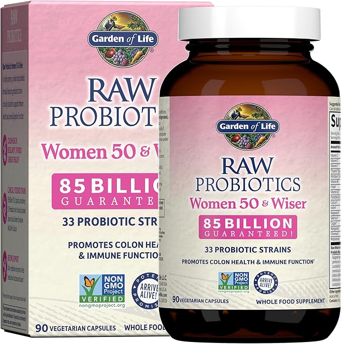 Garden of Life Raw Probiotics Women 50 &amp Wiser - 85 Billion Live Cultures - Probiotic Supplement with Bulgarian Yogurt &amp Eastern Europe Wild Kefir Culture - 90 Vegetarian Capsules
