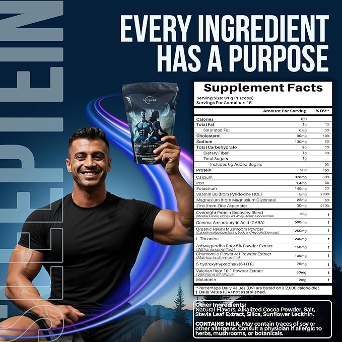 Sleeptein™ Sleep Support Protein Powder Nighttime Recovery with Casein Grass Fed Whey Magnesium GABA L-Theanine Melatonin and Natural Sleep Aids