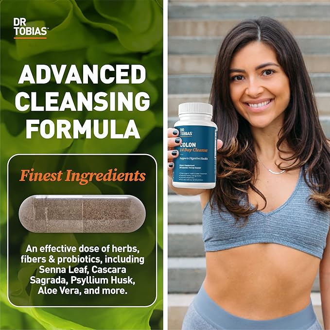 Dr. Tobias Colon Cleanse - Constipation Relief &amp Gut Health Support for Women &amp Men | 14 Day Colon Cleanser for a Gentle Colon Detox &amp Gut Flush - 2 Bottles of 28 Capsules