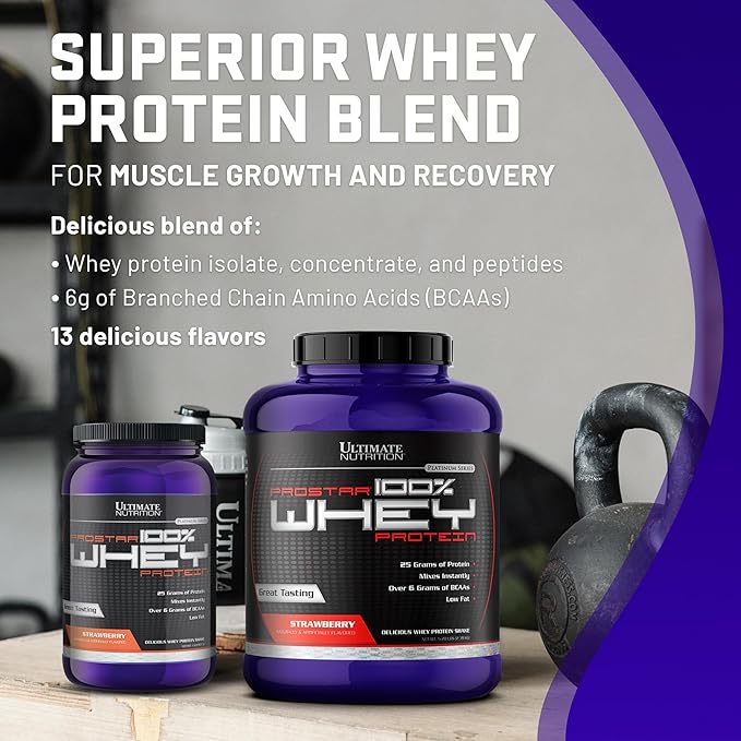 Ultimate Nutrition Prostar Whey Protein Powder Isolate Strawberry - Low Carb High Protein Powder Shake for Muscle Gain &amp Recovery - Low Sodium Low-Fat &amp Keto Friendly - 2 lbs Tub