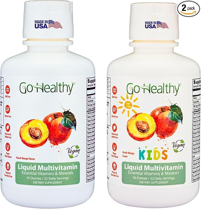 Go Healthy Multivitamin for Kids Toddlers (1 Bottle) and Multivitamin for Women Men and Teens (1 Bottle) Vegan Bundle