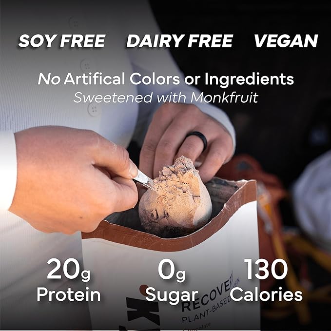 Recovery Plant Based Protein Powder Chocolate Flavor - 20g Complete Vegan Protein 0g Sugar 130 Calories Supports Muscle Recovery &amp Strength Dairy Free Gluten Free 1.75 lb