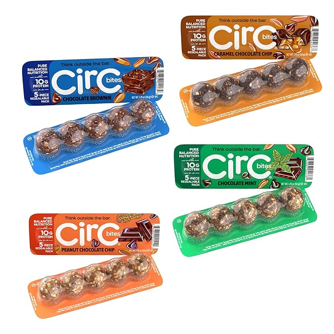 CirC Energy Bites - Chocolate Lovers Variety 12 Pack Gluten Free Protein Balls - 10g Protein Whole Grains Nuts &amp Fruit - Portable Healthy Snacks for Adults &amp Kids 5 Piece Resealable Packs