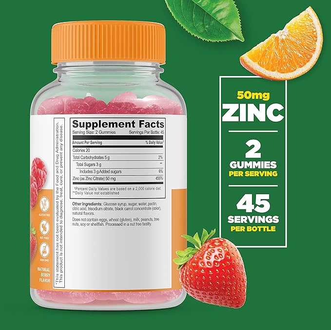 Lifeable Prebiotic Fiber 5g + Zinc 50mg Gummies Bundle - Great Tasting Vitamin Supplement Gluten Free GMO Free Chewable Gummy