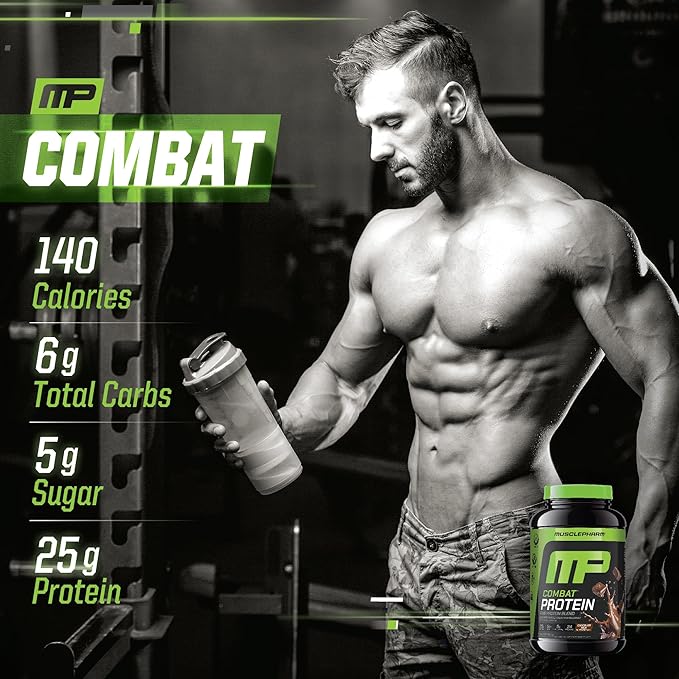 Muscle Pharm Combat Protein Powder Chocolate Milk Flavor Fuels Muscles for Productive Workouts 5 Protein Sources Including Whey Protein Isolate &amp Egg Albumin Gluten Free 2 lb 24 Servings
