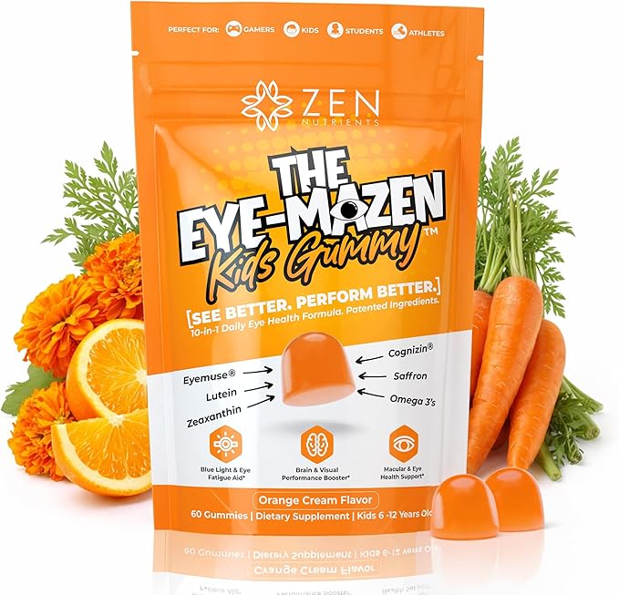 The Eye-Mazen Kids Gummy Eye Vitamins for Vision and Eye Health - Lutein and Zeaxanthin Supplements for Eyes with Omega 3 &amp Vitamin A - Eye Supplements for Kids