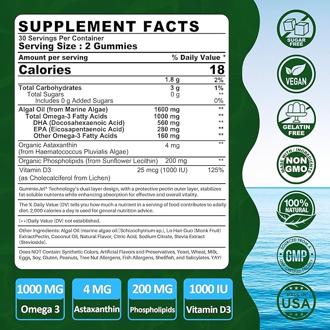 Vegan Omega 3 Gummies 1 Pack + Phosphatidylserine Gummies Sugar Free 2 Pack