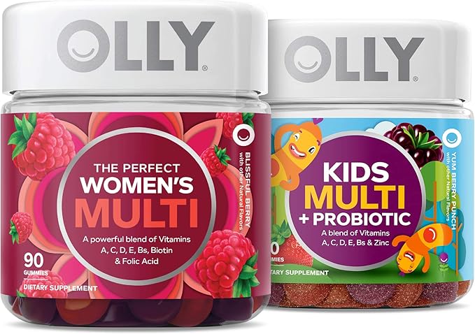OLLY The Perfect Women's Multi and Kid's Multi +Probiotic Family Pack Gummies 2 Count Chewable Supplement