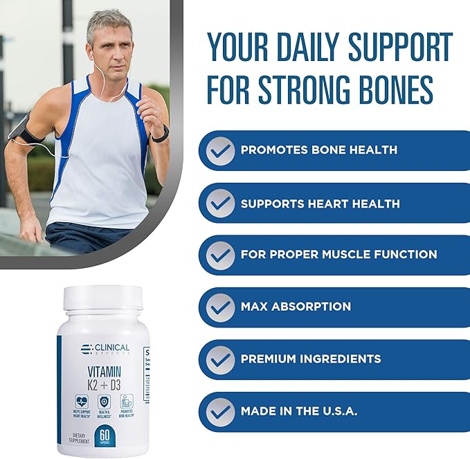 Clinical Effects Vitamin K2 + D3 - K2 + D3 Vitamin Supplement with Bioperine Black Pepper Extract and Calcium for Bone and Heart Health Support - 3 Pack - Max Absorption - Made in The USA