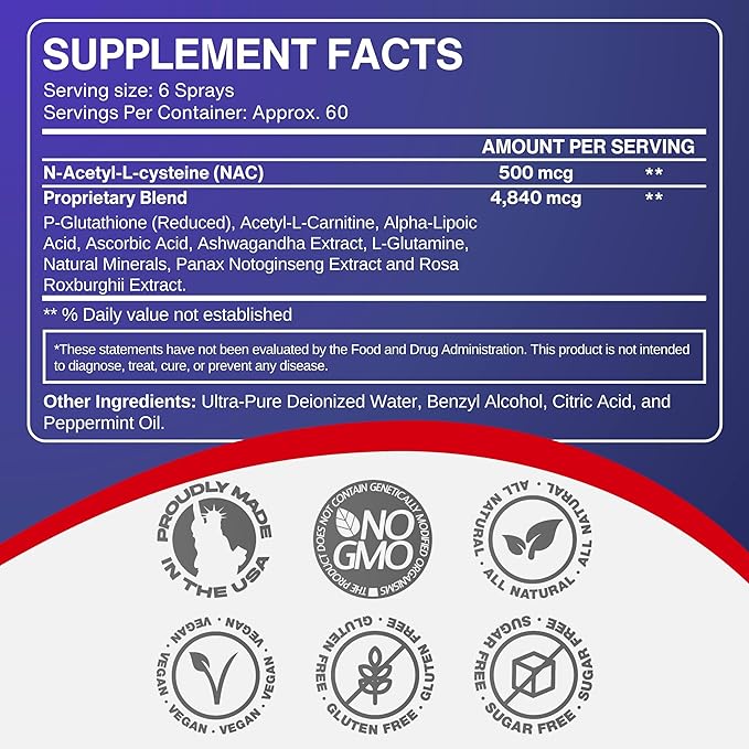 Liquid Liposomal Glutathione Spray - Maximum Absorption Glutathione Supplement with NAC Ashwagandha Glutamine Ascorbic Acid - Sublingual Easy Use - Immune &amp Detox Support - 8oz