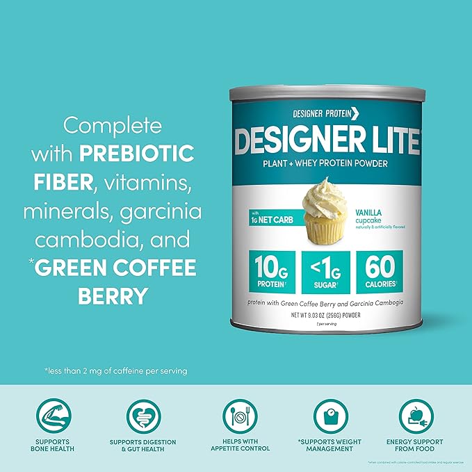 Designer Wellness Designer Lite Low Calorie Natural Protein Prebiotic Fiber Key Vitamins &amp Minerals Vanilla Cupcake and Chocolate Cookies &amp Cream Bundle