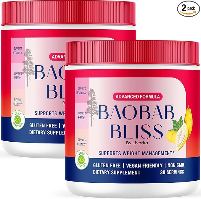 LIVORKA Baobab Bliss All Natural Fiber Organic Fruit Powder Supplement 60 Servings for 2 Months (Pack of 2)