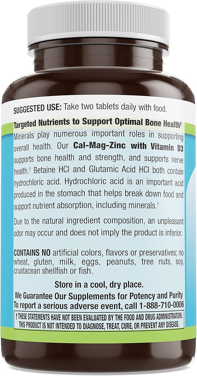 Cal-Mag-Zinc Chelated with Vitamin D3 Bone Strength Supplement -Healthy Bones &amp Teeth Heart Muscle &amp Healthy Cardiovascular System -Best Whole Food Vitamin &amp Mineral Complex-100 Vegan