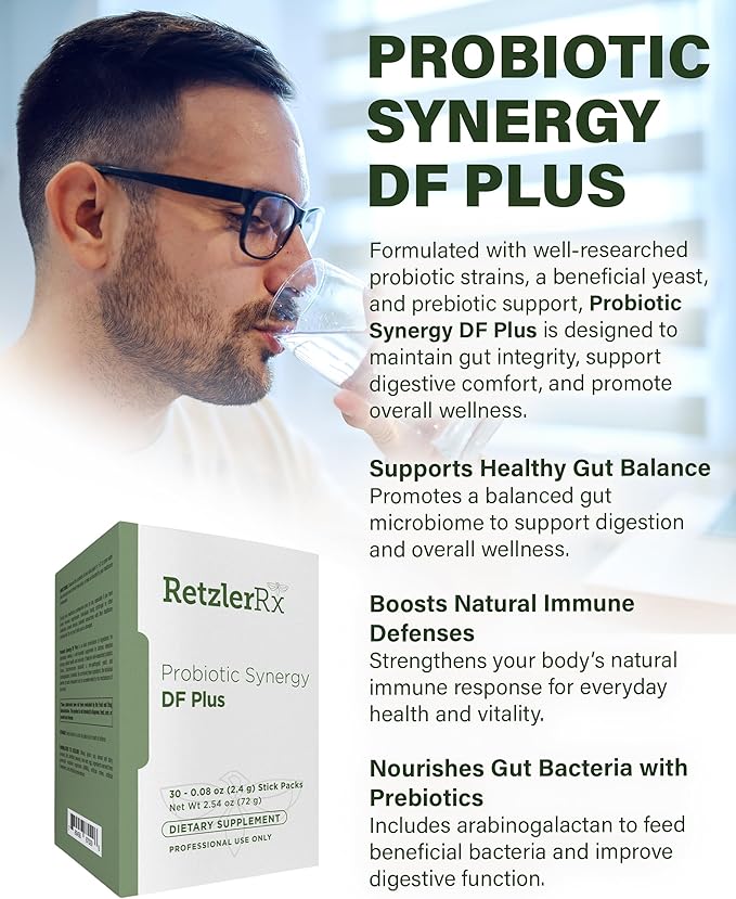 Probiotic Synergy DF Plus - 30 Billion CFU Plus Saccharomyces boulardii and Arabinogalactan - 30 Stick Packs - Comprehensive Support for Gut Ecology* - Professional Formula