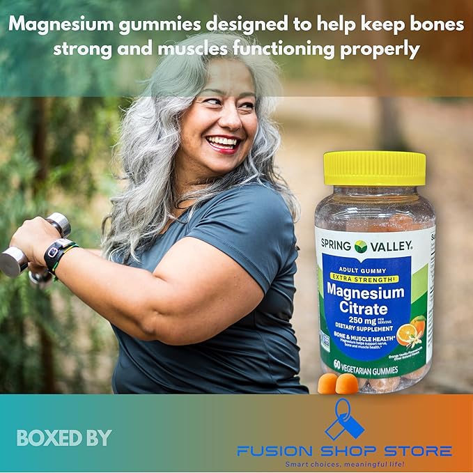 Magnesium Citrate Gummies 250mg- Bone and Muscle Wellness 60 Ct (Pack of 1) Boxed by Fusion Shop Store