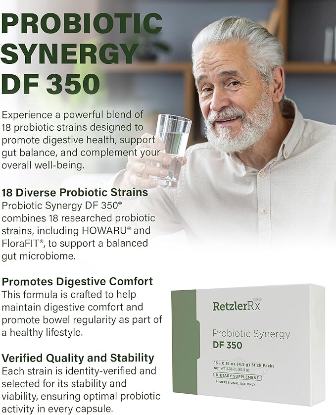 Probiotic Synergy DF 350 ® by Dr. RetzlerRx™ - 350 Billion CFU - Dairy-Free High Potency 350 CFU 18-Strain Probiotic Supplement - Supports Immune + Gut Health (15 Single Serving Stick Packs)