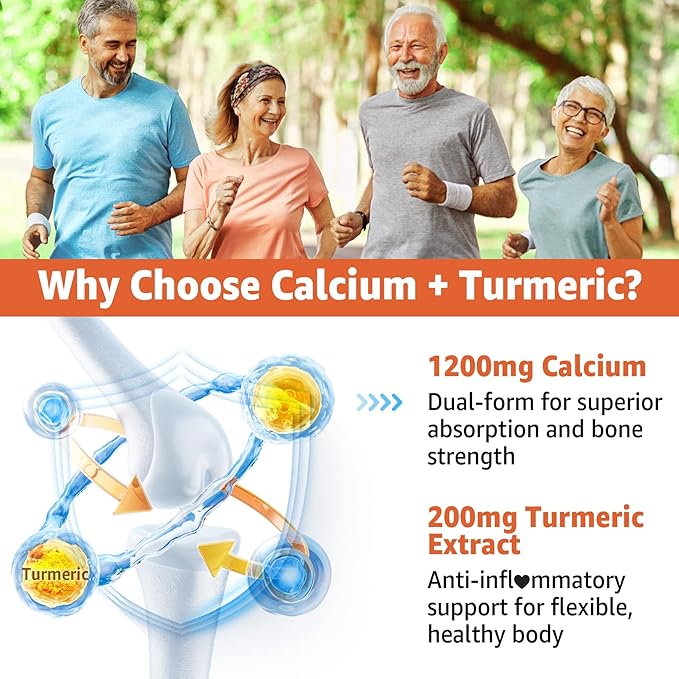 Calcium Gummies with Turmeric for Women &amp Men - Calcium 1200mg with Vitamin D3 K2 B12 5000 IU &amp Zinc Suger-Free Calcium Supplement for Bone Muscle Strength &amp Immune Support - Vegan(120 C