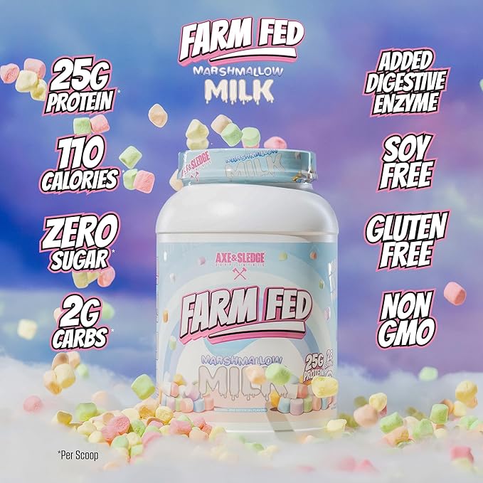 Axe &amp Sledge Farm Fed 100% Whey Protein Isolate | 25g Protein | Low Carb Low Sugar Soy Free Gluten Free | Protein Powder for Men and Women | Keto | Made in The USA | 28 Servings Marshmallow Mi