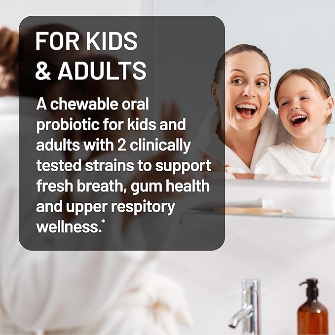 NatureWise Oral Probiotics for Mouth Bad Breath - Chewable Sugar-Free Mint - Lactobacillus reuteri Chewable - Oral Probiotics For Kids &amp Adults - Non-GMO USA Manufactured - 60 Count[60-Day Supply]