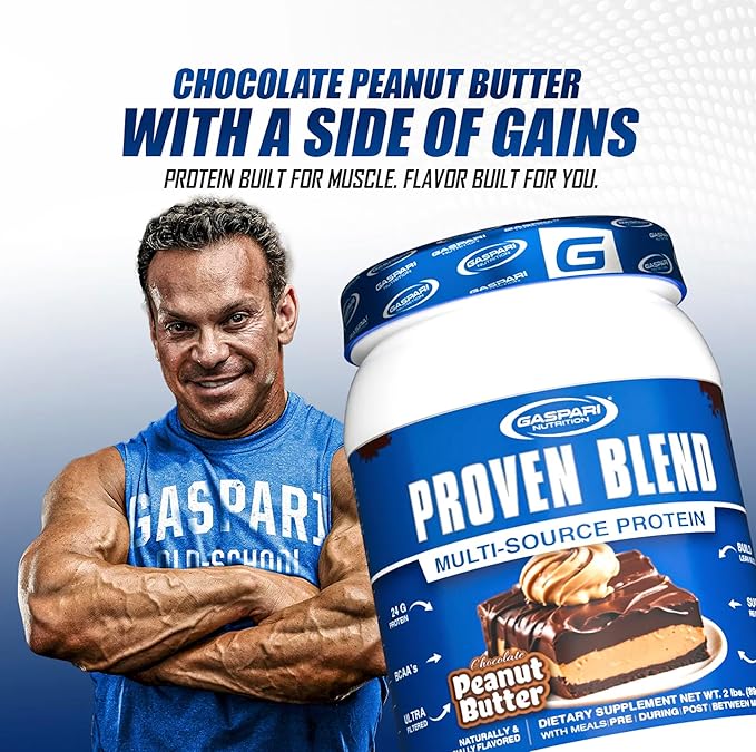 Gaspari Nutrition Proven Blend Multi Source Protein Powder Beef Protein Isolate Whey Concentrate and Whey Isolate Builds Lean Muscle 24g of Protein (28 Servings Chocolate Peanut Butter)