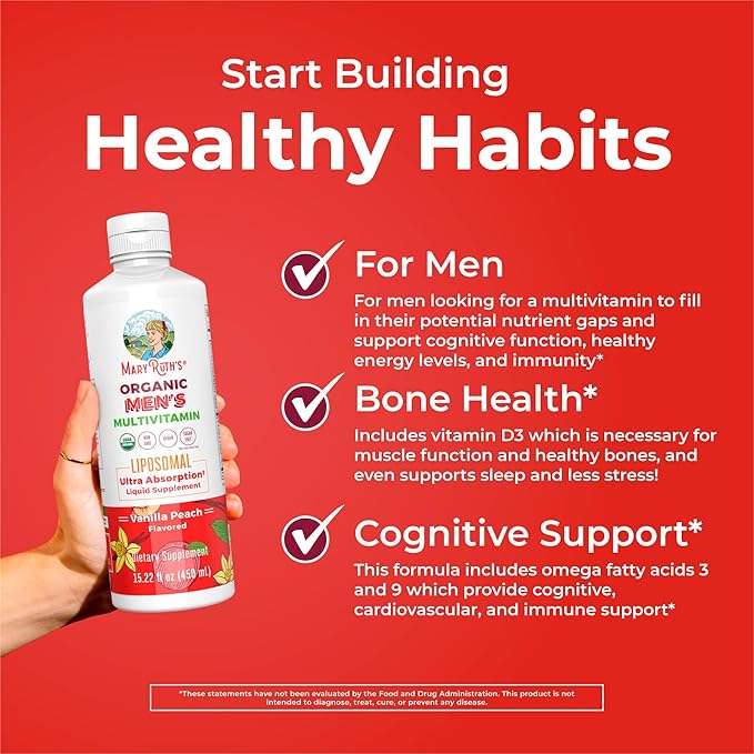 MaryRuth Organics Multivitamin for men | Sugar Free mens Multivitamin | Liquid Vitamins for men | Immune Support Supplement | Cognitive Health &amp Overall Wellness | Vegan | Non-GMO | 15.22 Fl Oz