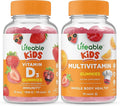 Lifeable Vitamin D Kids + Multivitamin Kids Gummies Bundle - Great Tasting Vitamin Supplement Gluten Free GMO Free Chewable Gummy