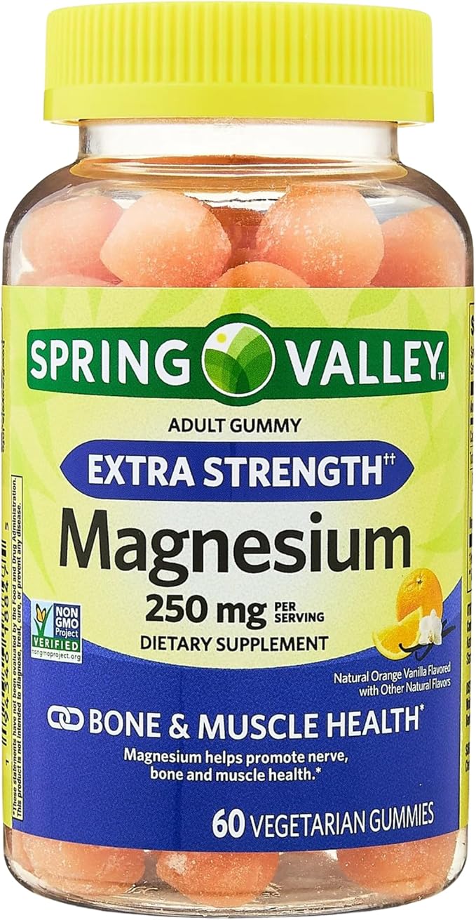 KP+ Magnesium Gummies | Magnesium Citrate 250 mg | 60 Vegetarian Gummies | Extra Strength | Supports Bone Nerve &amp Muscle Health | Orange Vanilla Flavor | Pack of 1