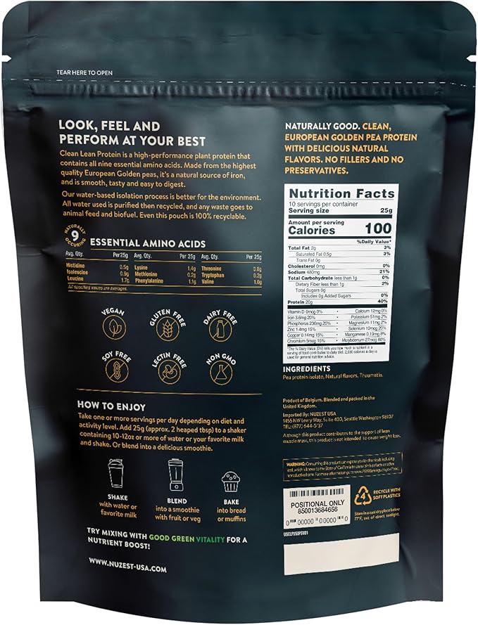 Nuzest Vegan Pea Protein Powder - Smooth Vanilla Flavor 8.8 oz + 24 oz Sports Shaker