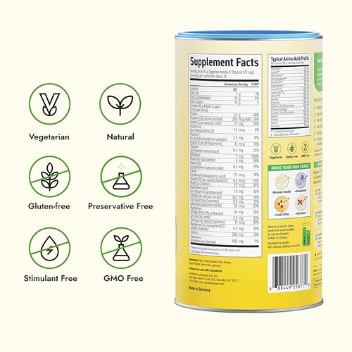 Almased Protein Powder GLP-1 Nutrition Support Supplement Meal Replacement Shake for Weight Loss high protein complete nutrition (Vanilla Flavor 3 Cans @ 17.6 oz ea + scoop + 700ml Shaker Bottle
