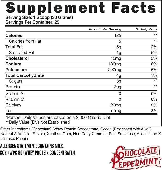 Steel Supplements Whey-Pro | 100% Pure Whey Protein Powder for Men and Women | Chocolate Peppermint | Muscle Gain &amp Lean Muscle Recovery | Gluten Free | 1.65 lbs | BCAA 5g | Non-GMO | 25 Servings