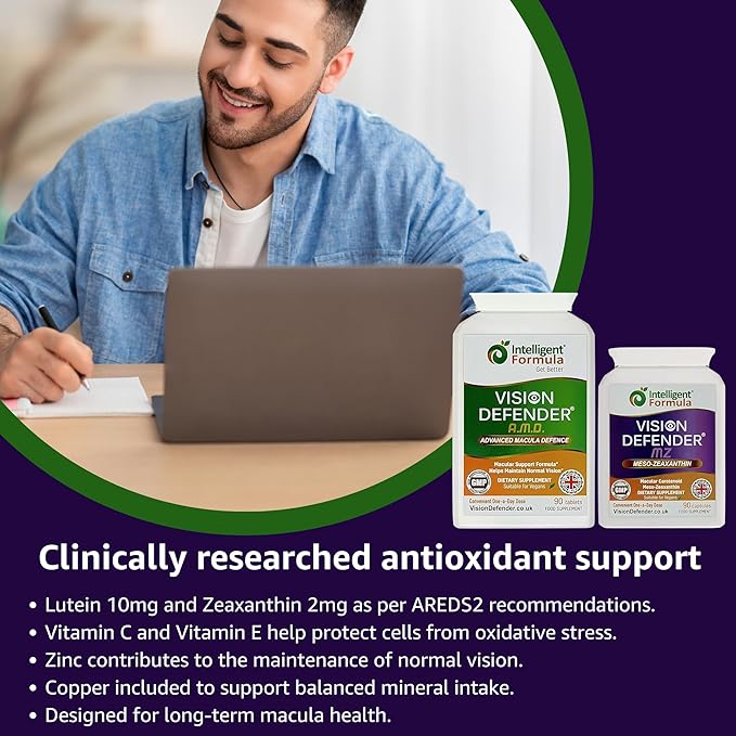 Vision Defender AMD and Vision Defender MZ Macula Health Bundle - AREDS2 Formula Boosted by Optimum High Strength Meso-Zeaxanthin Vegan Health Supplement (90 Days Supply)