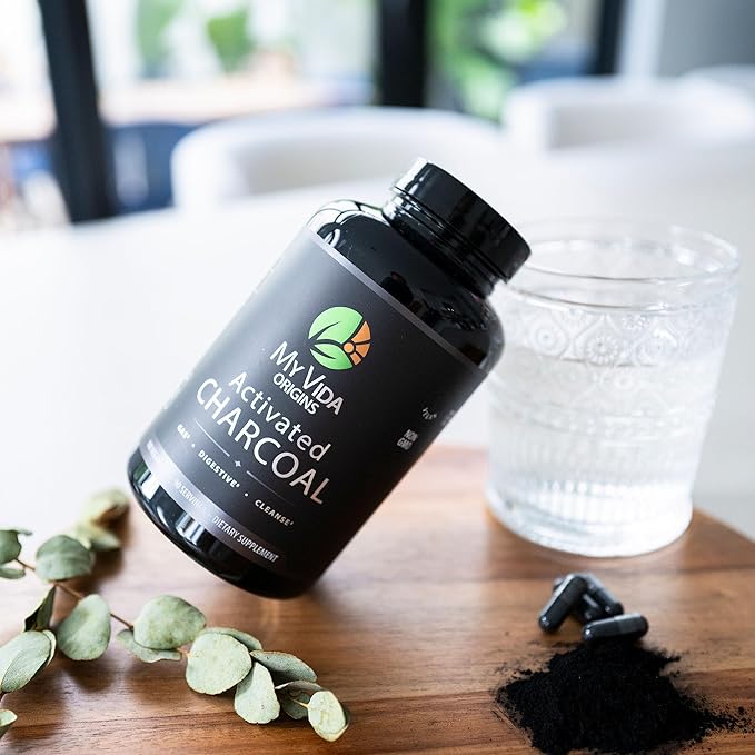 My Vida Origins Activated Coconut Charcoal Capsules - Detox Gas Relief Digestive and Gut Health Support | Vegan Organic Non-GMO Gluten Free No Additives - 90 Count