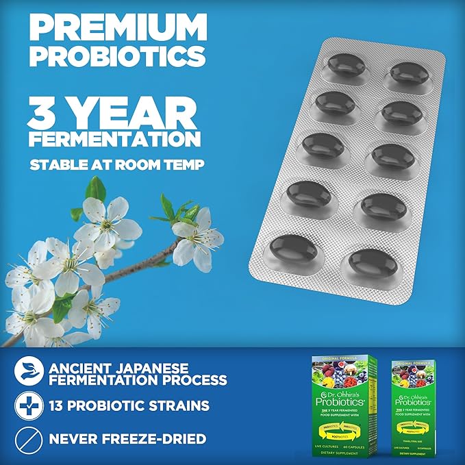 Essential Formulas Dr. Ohhira's Probiotics Original Formula 60 Caps with Bonus 10 Capsule Travel Pack - 13 Probiotic Strains with Prebiotics and Postbiotics (Pack of 2)